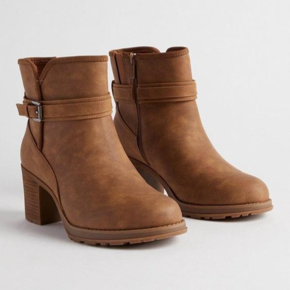 TORRID 10WW *Runs Big* Brown Side Buckle Heeled Boots